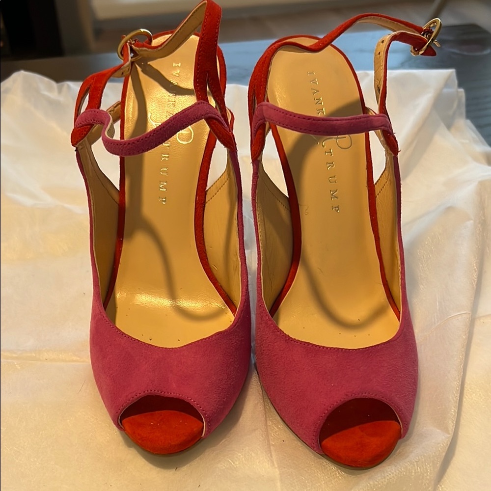 Ivanka Trump Pink and Red Peep-Toe Heels size 7